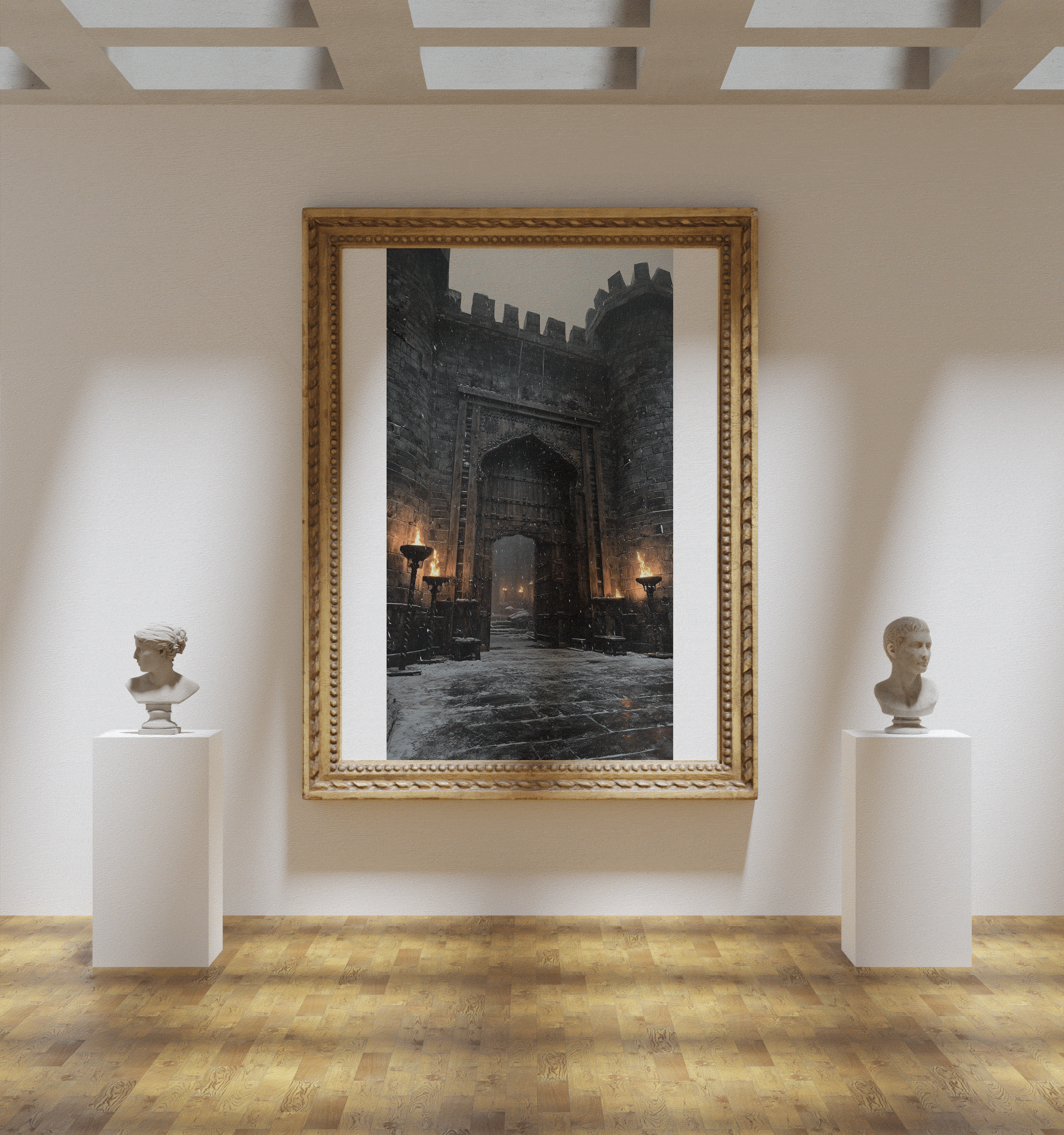 古堡雪夜艺术画