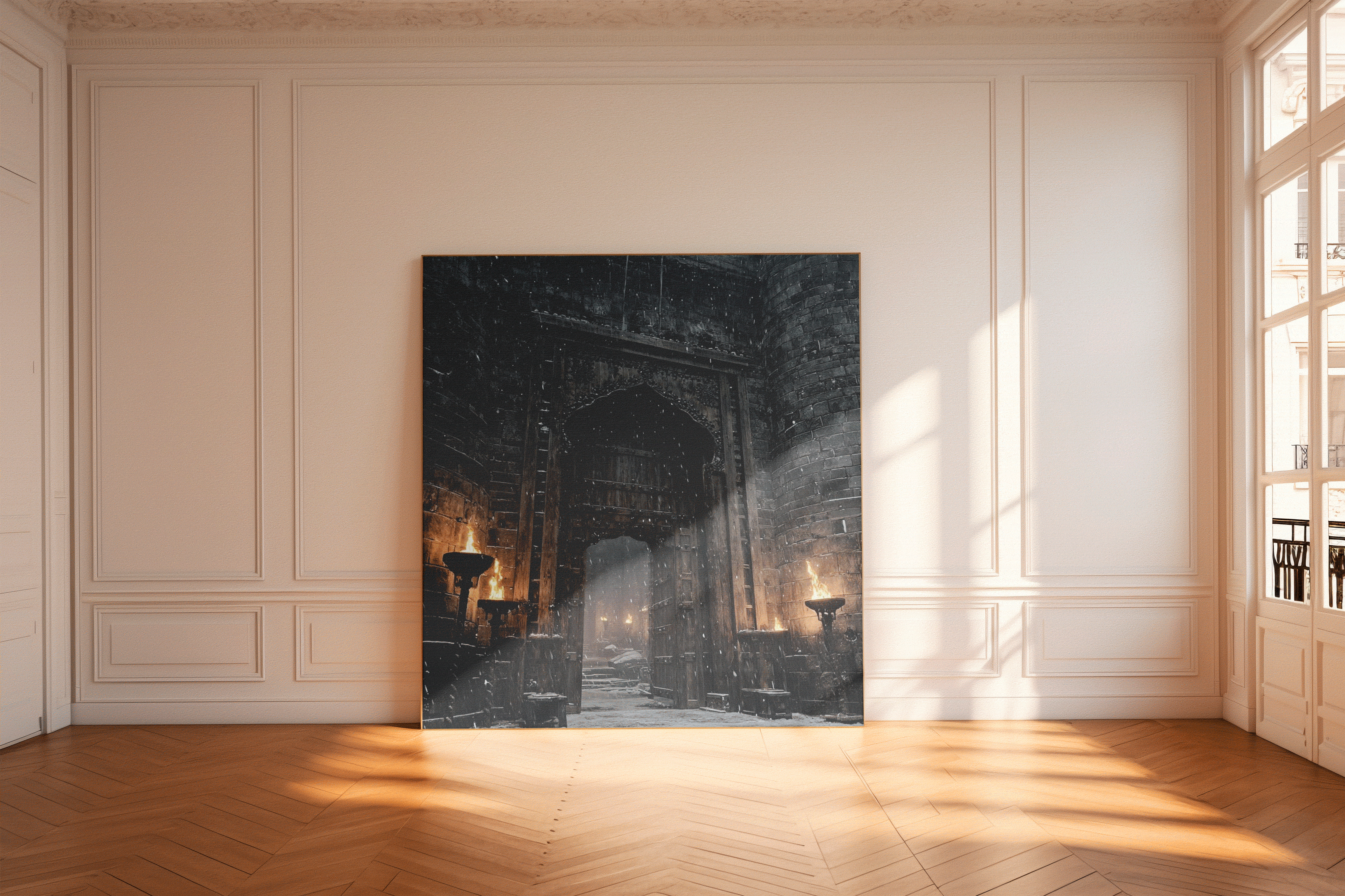 古堡雪夜艺术画