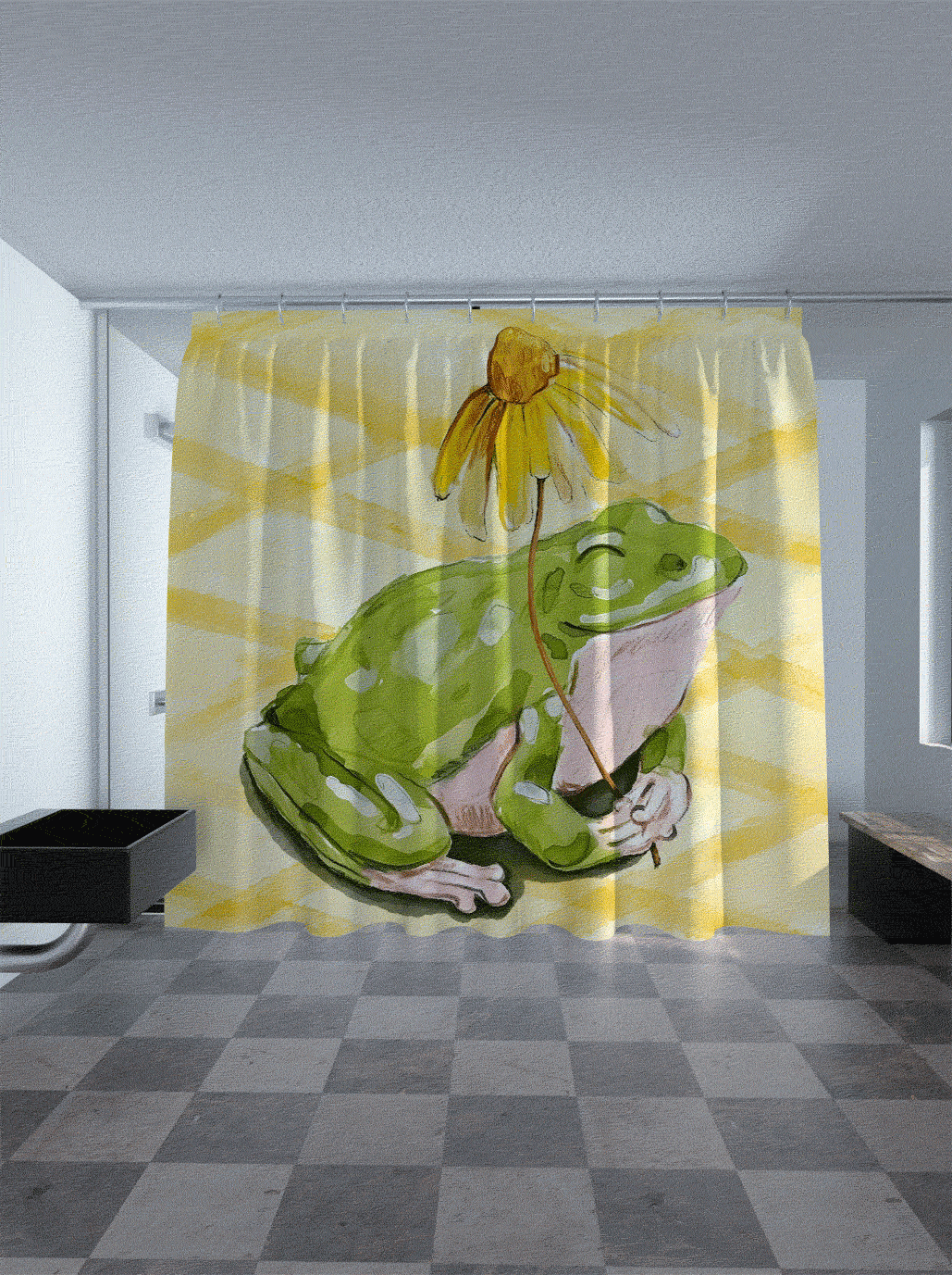 青蛙花朵浴帘