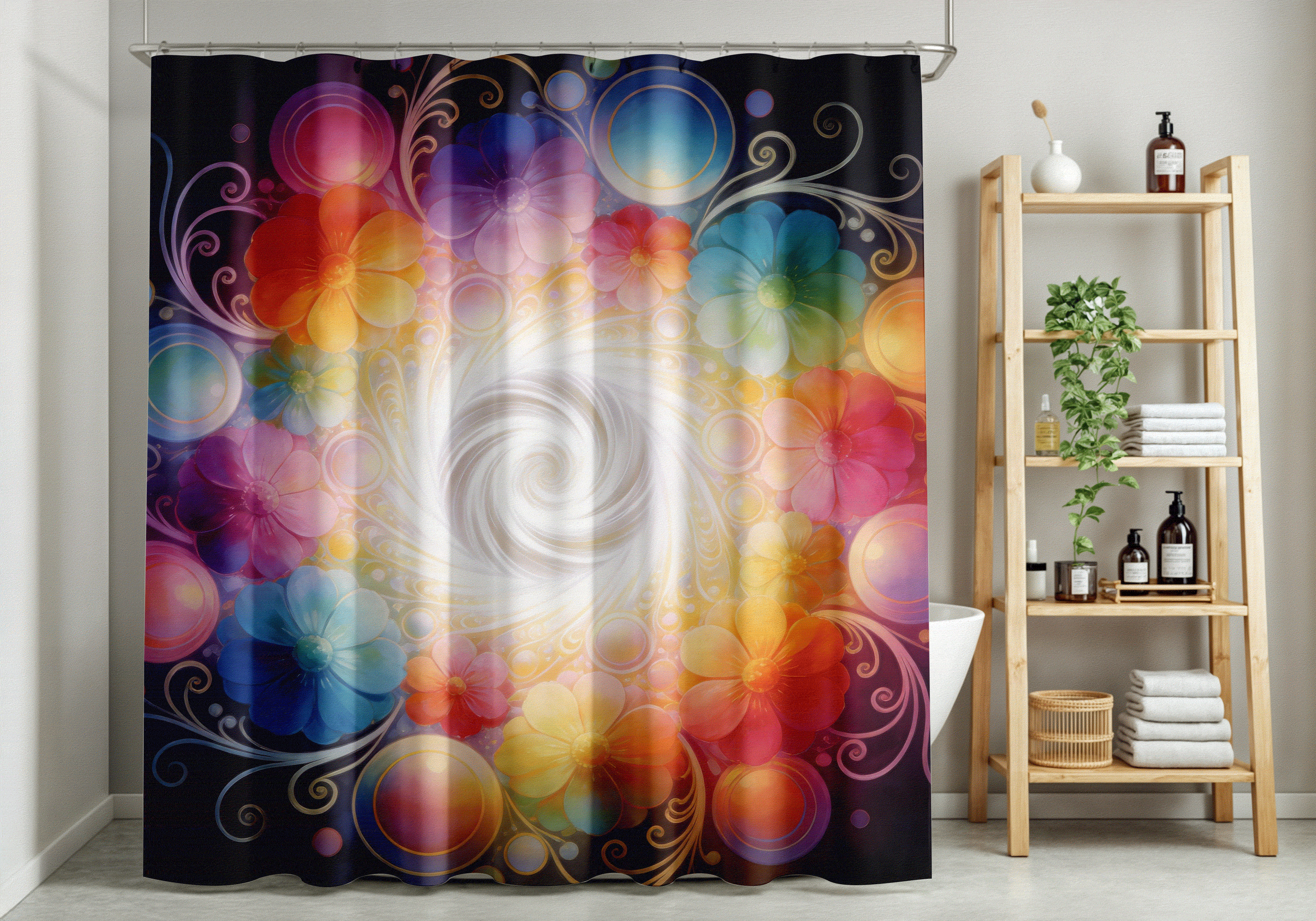 彩色花卉浴帘