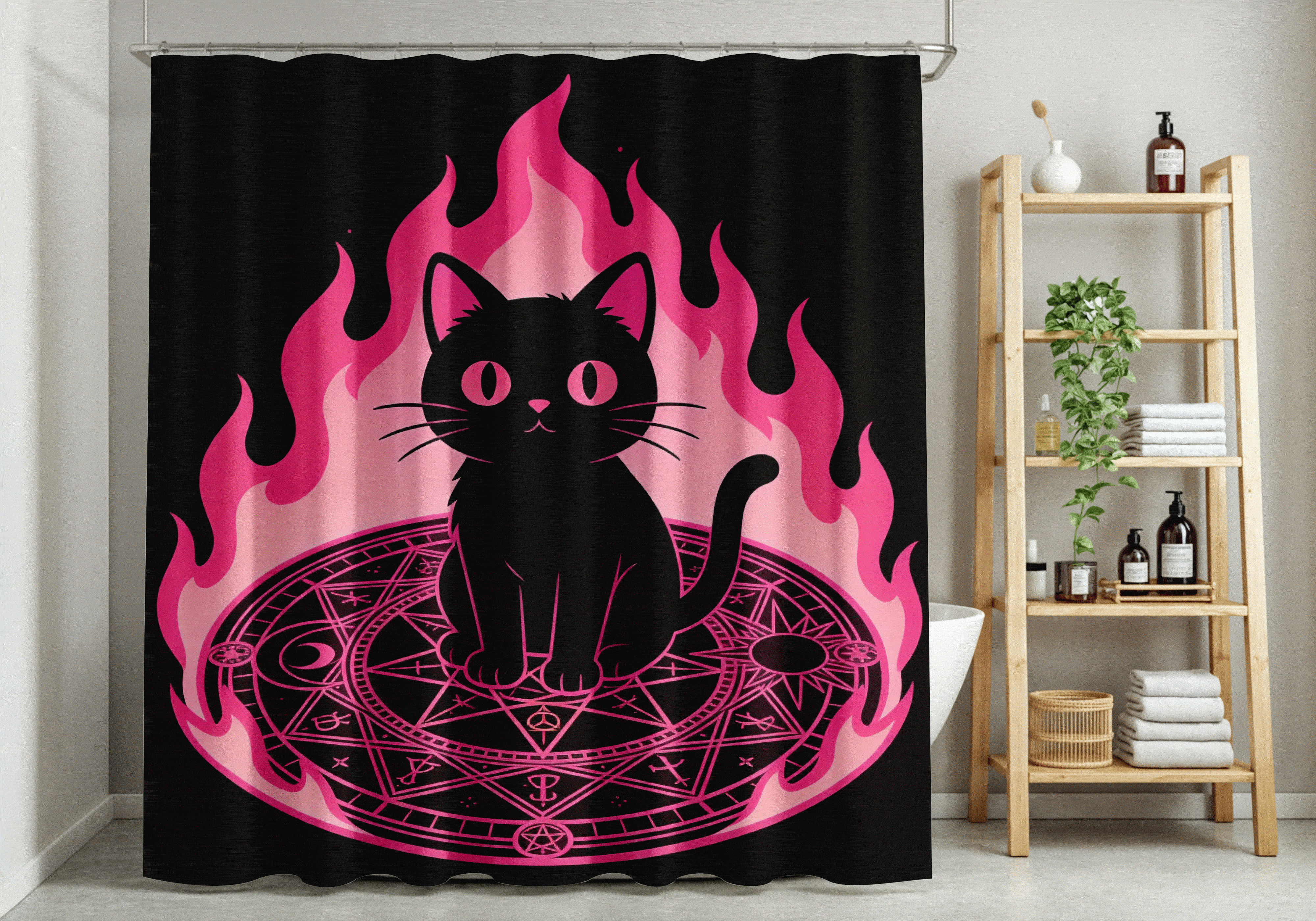 黑猫火焰浴帘