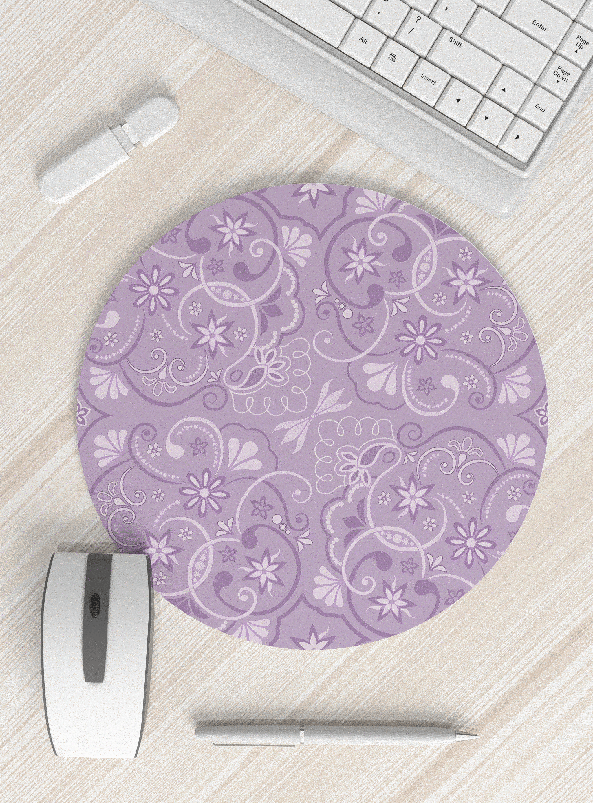 紫色花纹圆形鼠标垫