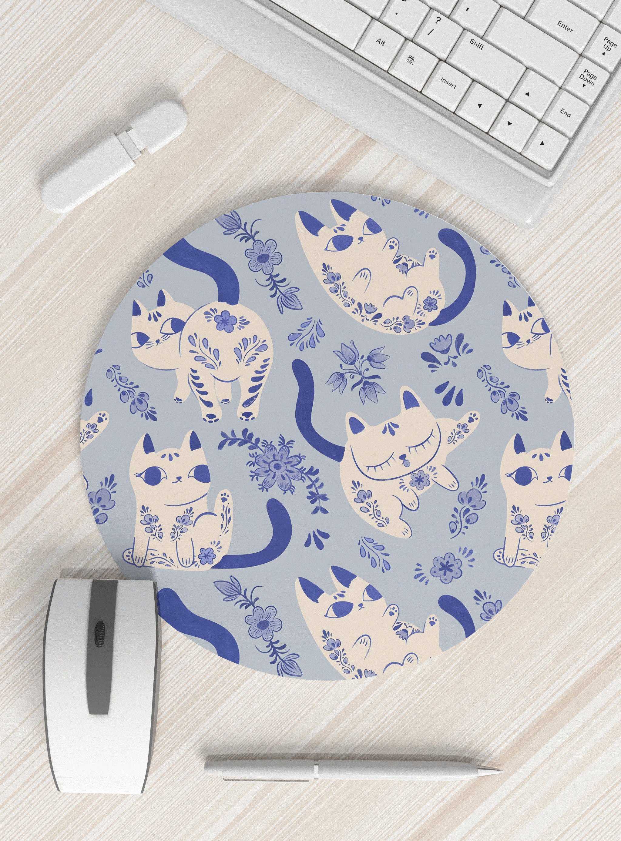 猫咪图案圆形鼠标垫