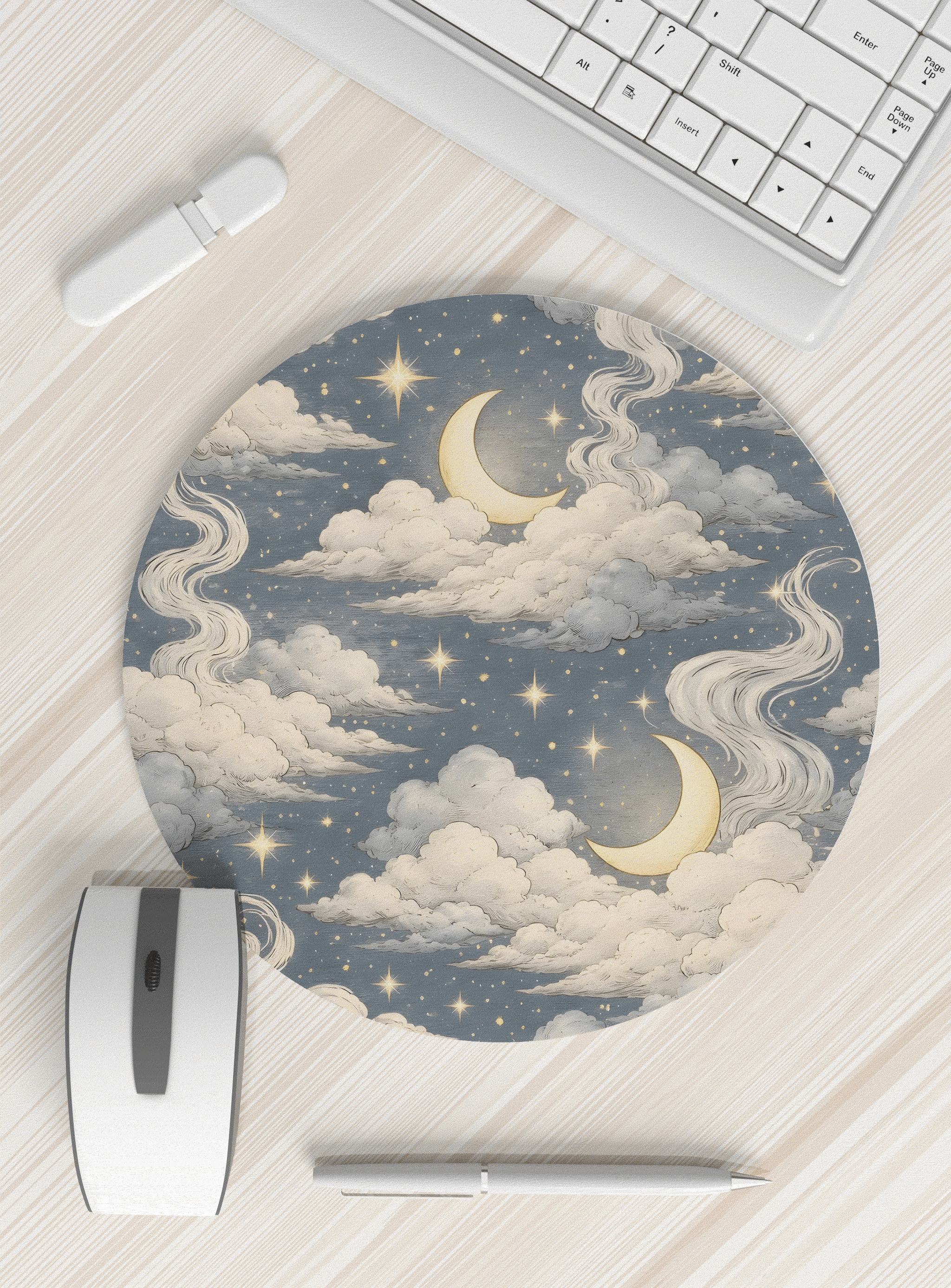 星空云月圆形鼠标垫