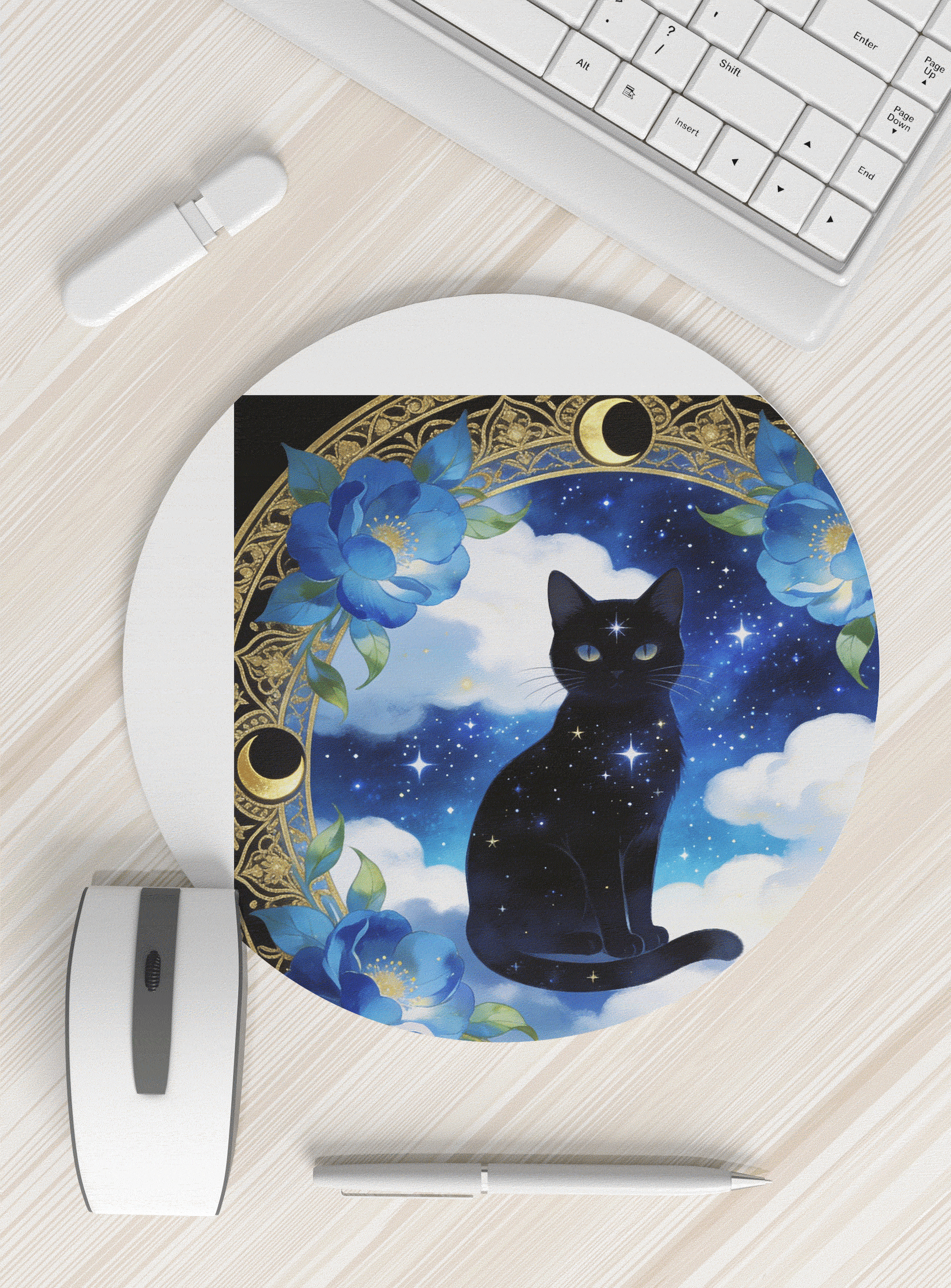 星空黑猫鼠标垫