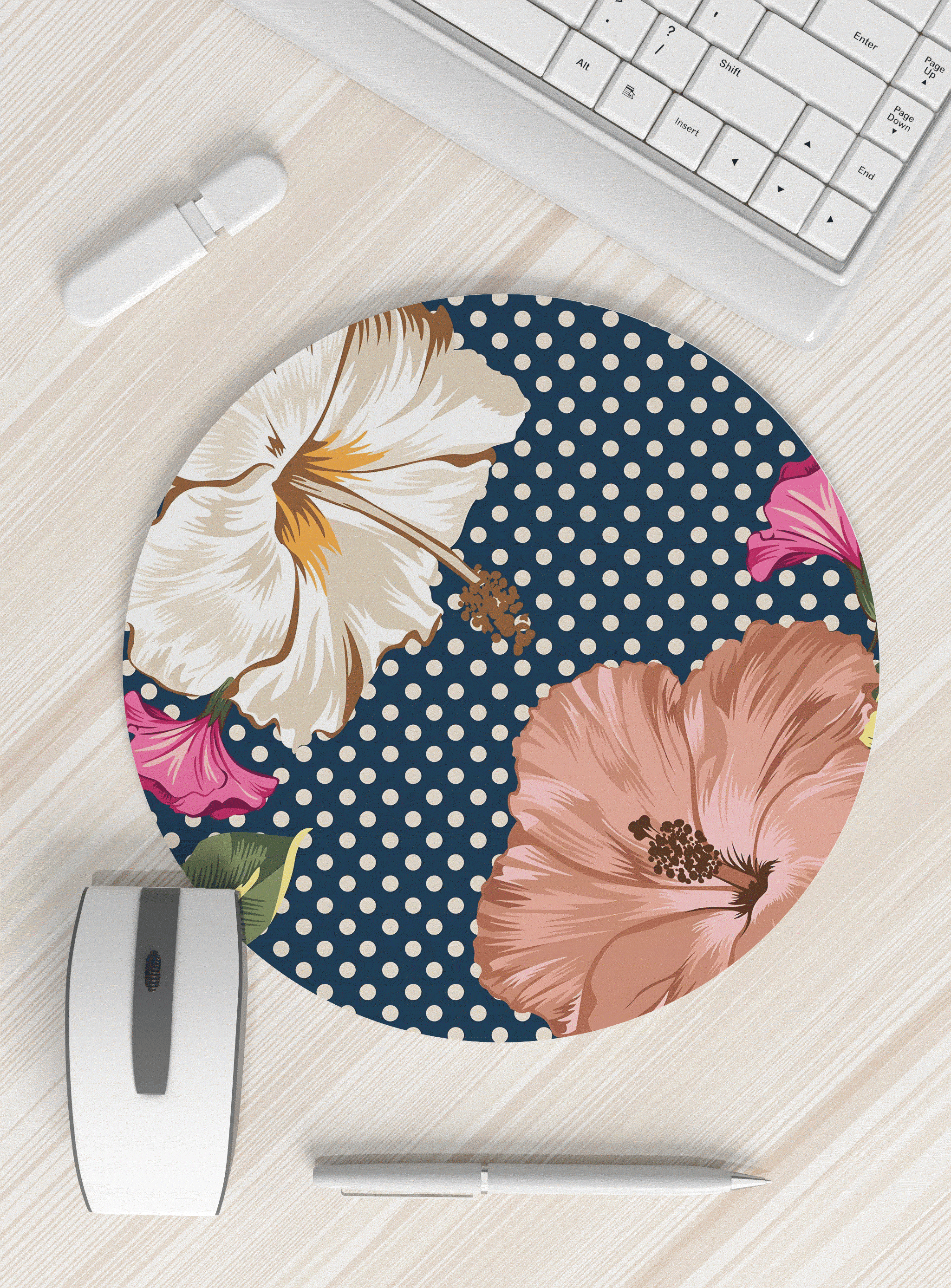 花卉波点圆形鼠标垫