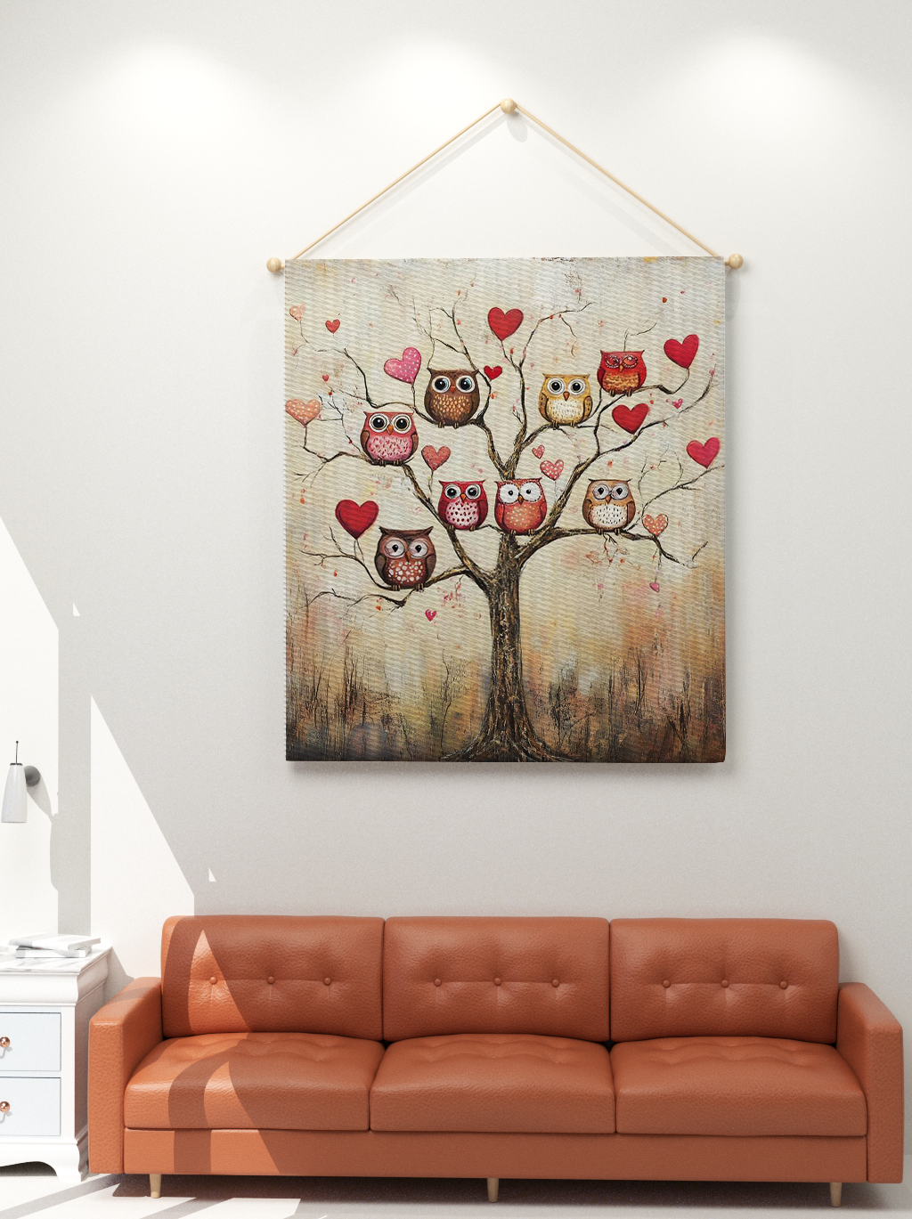 猫头鹰爱心树挂毯