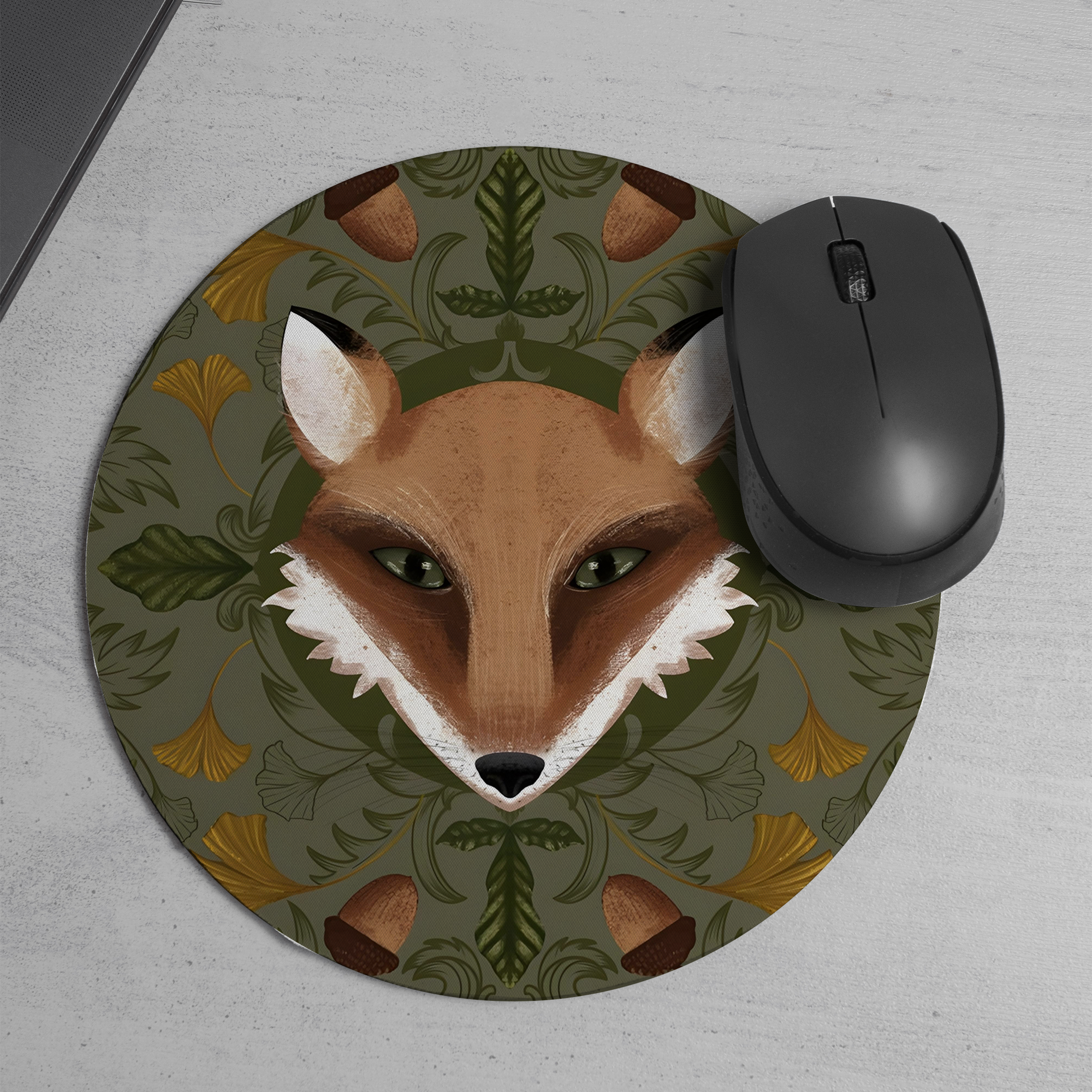 狐狸图案圆形鼠标垫-2