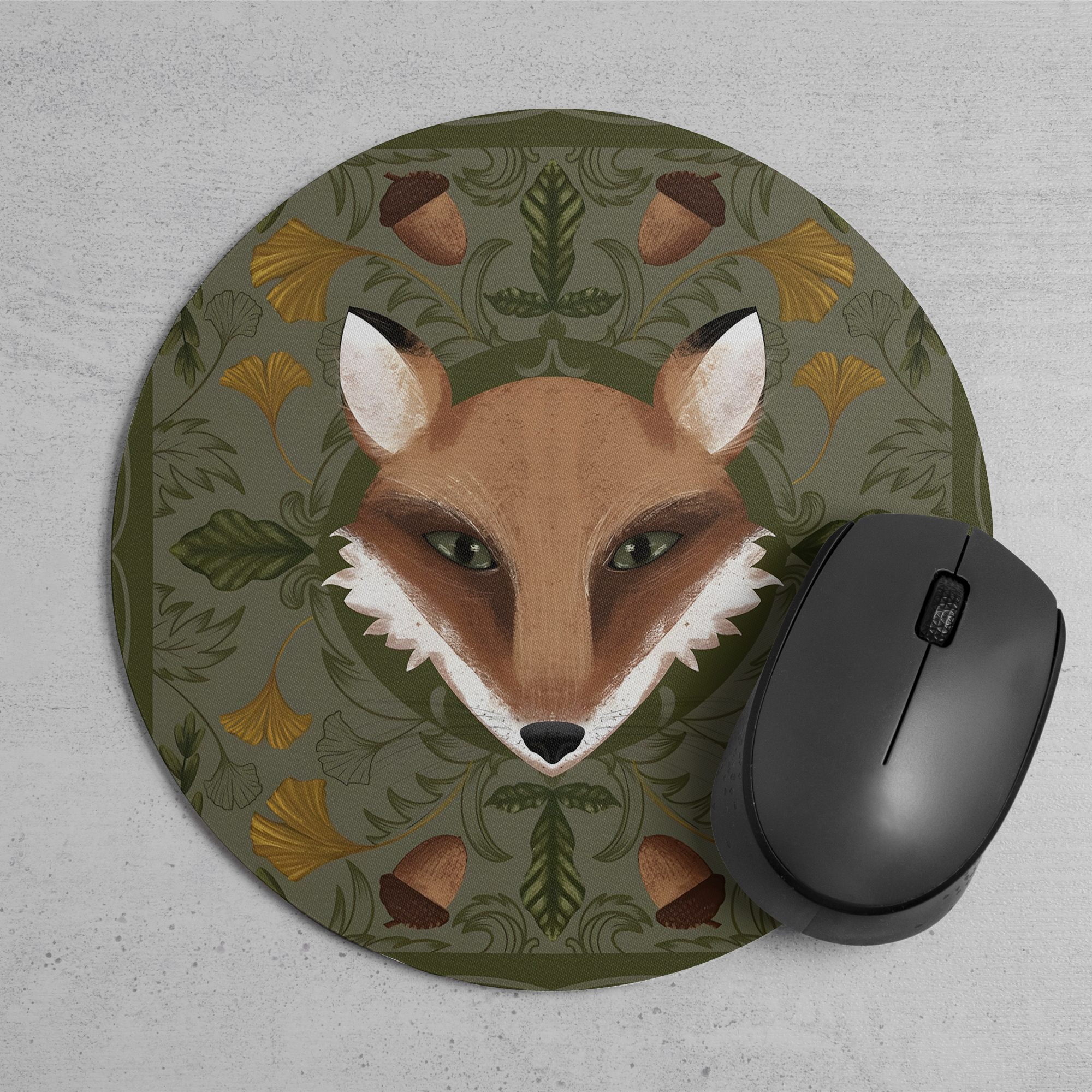 狐狸头图案圆形鼠标垫-3